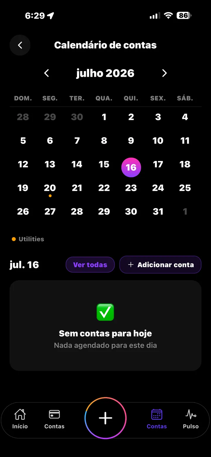 Calendário de contas em português