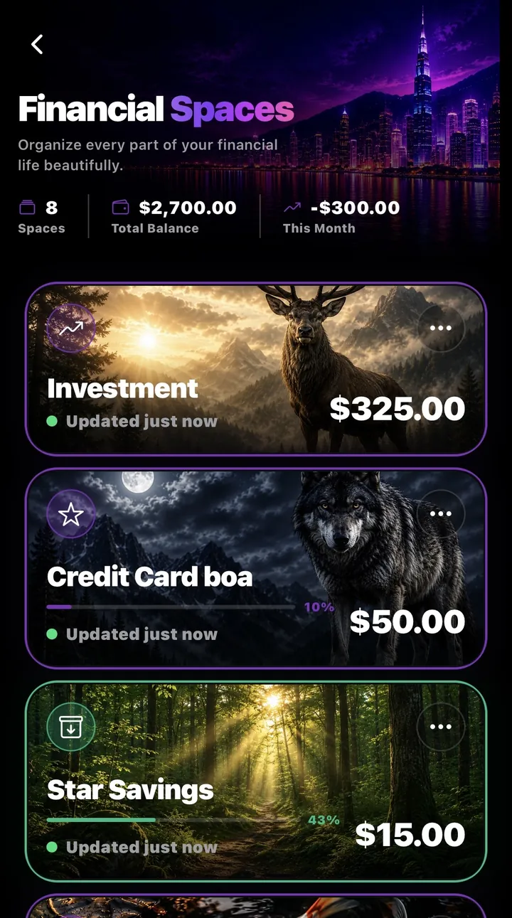Spaces with Investment, Credit Card, and Star Savings — deer, wolf, and forest wallpapers
